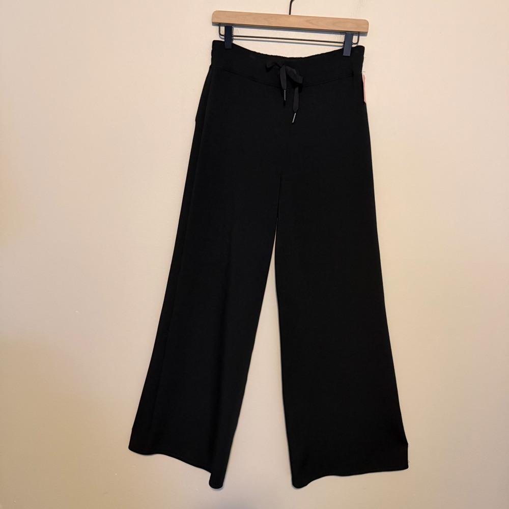 NWT Spanx AirEssential Black Wide Leg Pull On Pants Drawstring Waist M palazzo - Picture 2 of 6